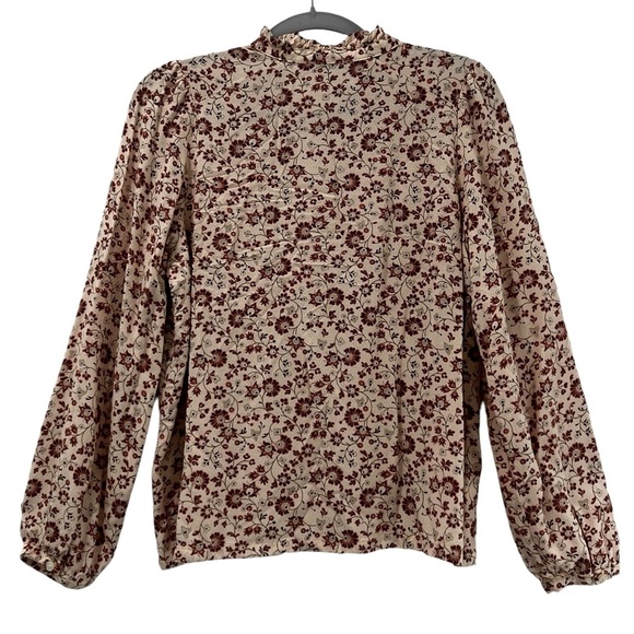 LOFT Outlet Blouse Sz PS Peach Floral Ruffle Neck Button Front Long Sleeves - Picture 6 of 11